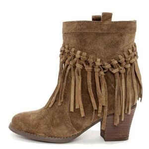 Sbicca Sound Khaki Suede Leather Fringe Boots